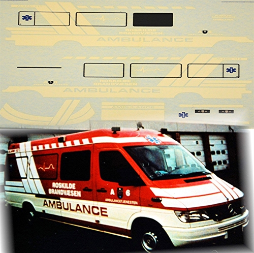 DMC Decals FB004 Roskilde Fire Brigade Ambulance, large, 1/87